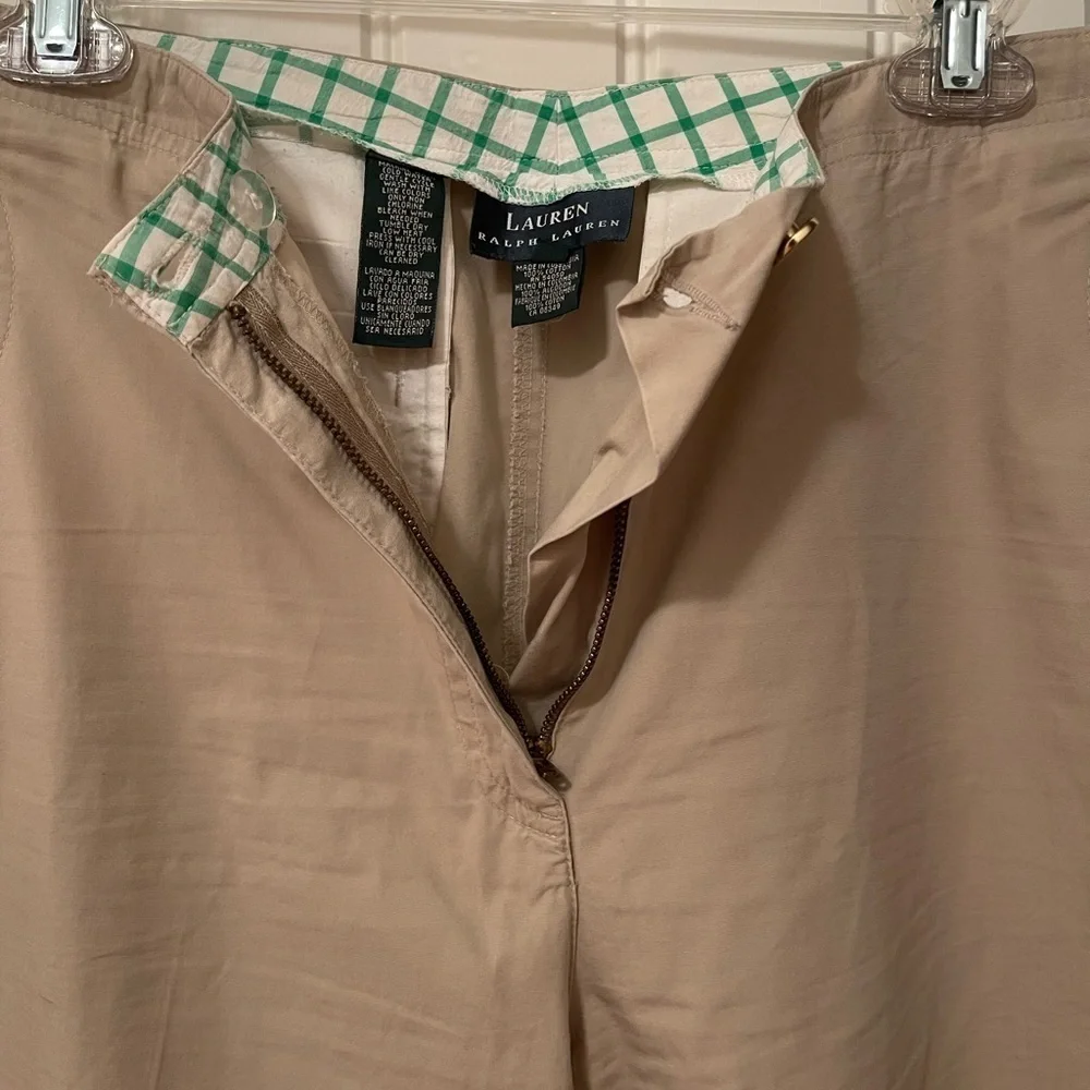 RALPH‎ LAUREN WOMEN'S DRESS CAPRI PANTS GOLD Pebble SIZE 12 GREEN TAG Polo Match